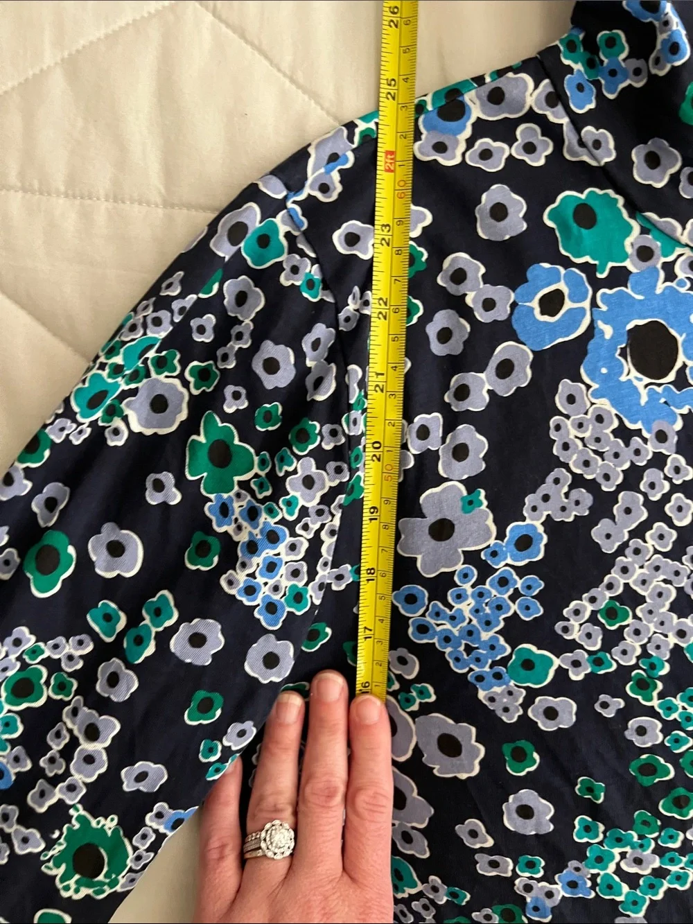 J. Crew Floral Printed Tissue Turtleneck large - navy teal multi